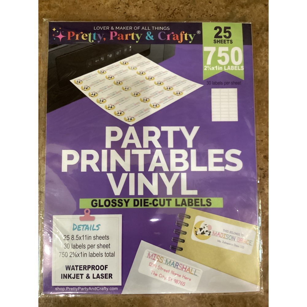 Pretty Party Crafty Glossy Die-Cut Vinyl Labels Waterproof 750ct 2-5/8x1" White